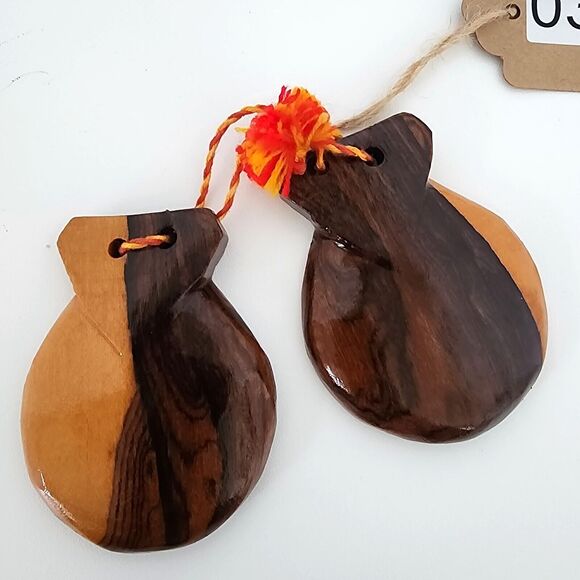 Hand Carved Wooden Vintage Noisemakers Percussion Set Of Castanets Wood Clapper - Picture 3 of 9